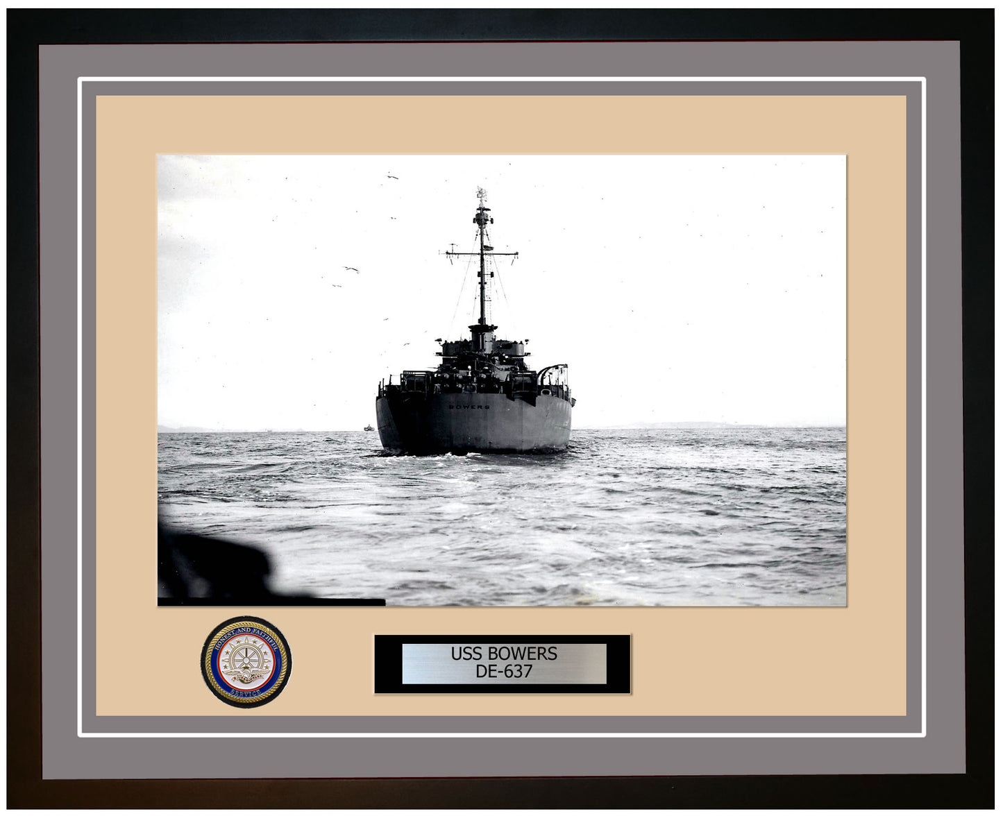 USS Bowers DE-637 Framed Navy Ship Photo Grey