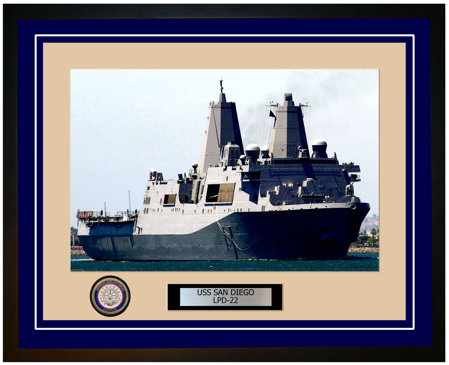 USS San Diego LPD-22 Framed Navy Ship Photo Blue