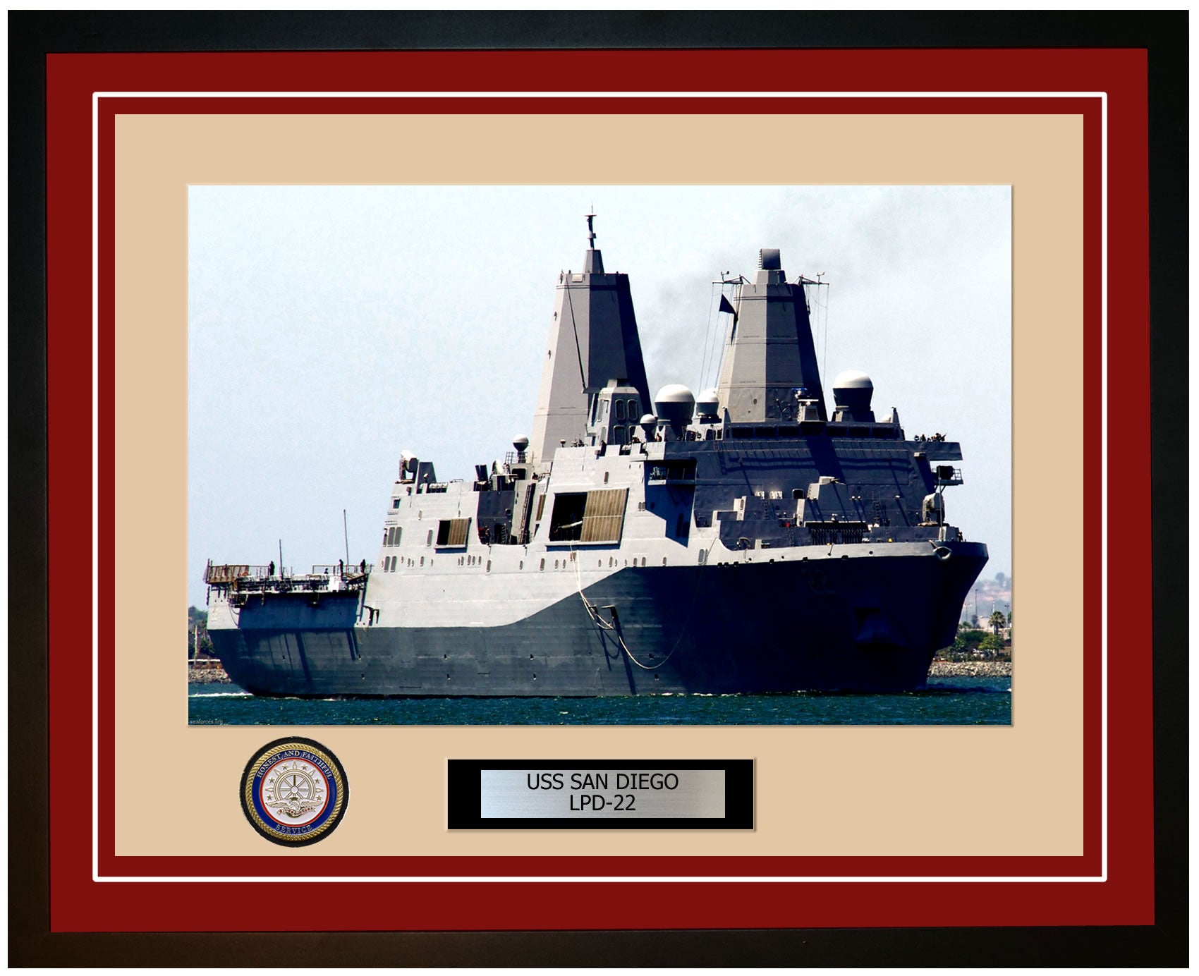 USS San Diego LPD-22 Framed Navy Ship Photo Burgundy