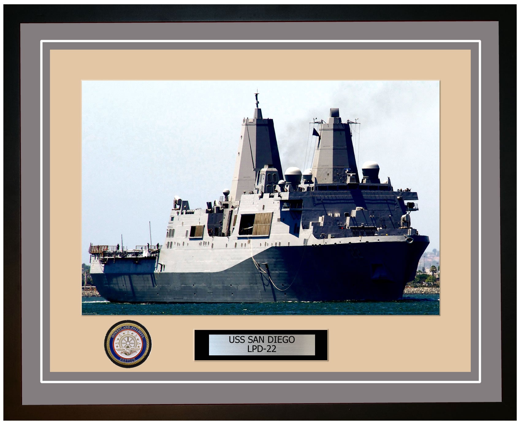 USS San Diego LPD-22 Framed Navy Ship Photo Grey