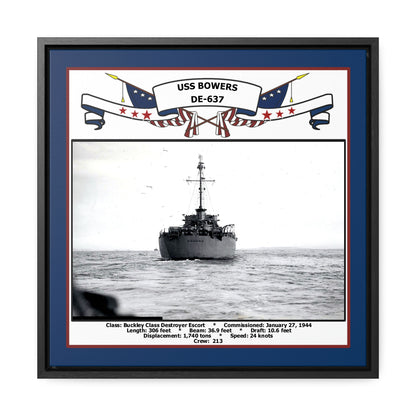 USS Bowers DE-637 Navy Floating Frame Photo Front View