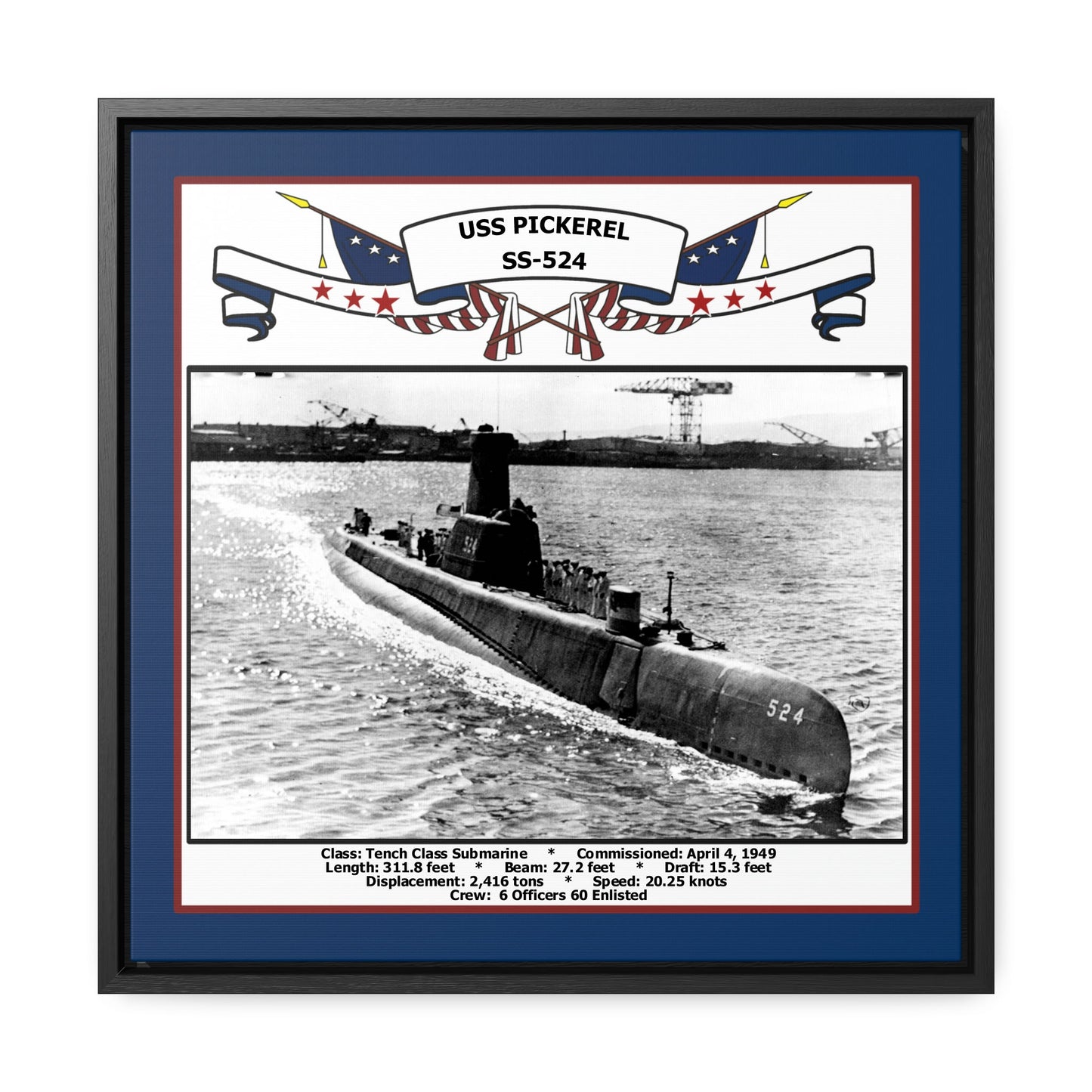 USS Pickerel SS-524 Navy Floating Frame Photo Front View