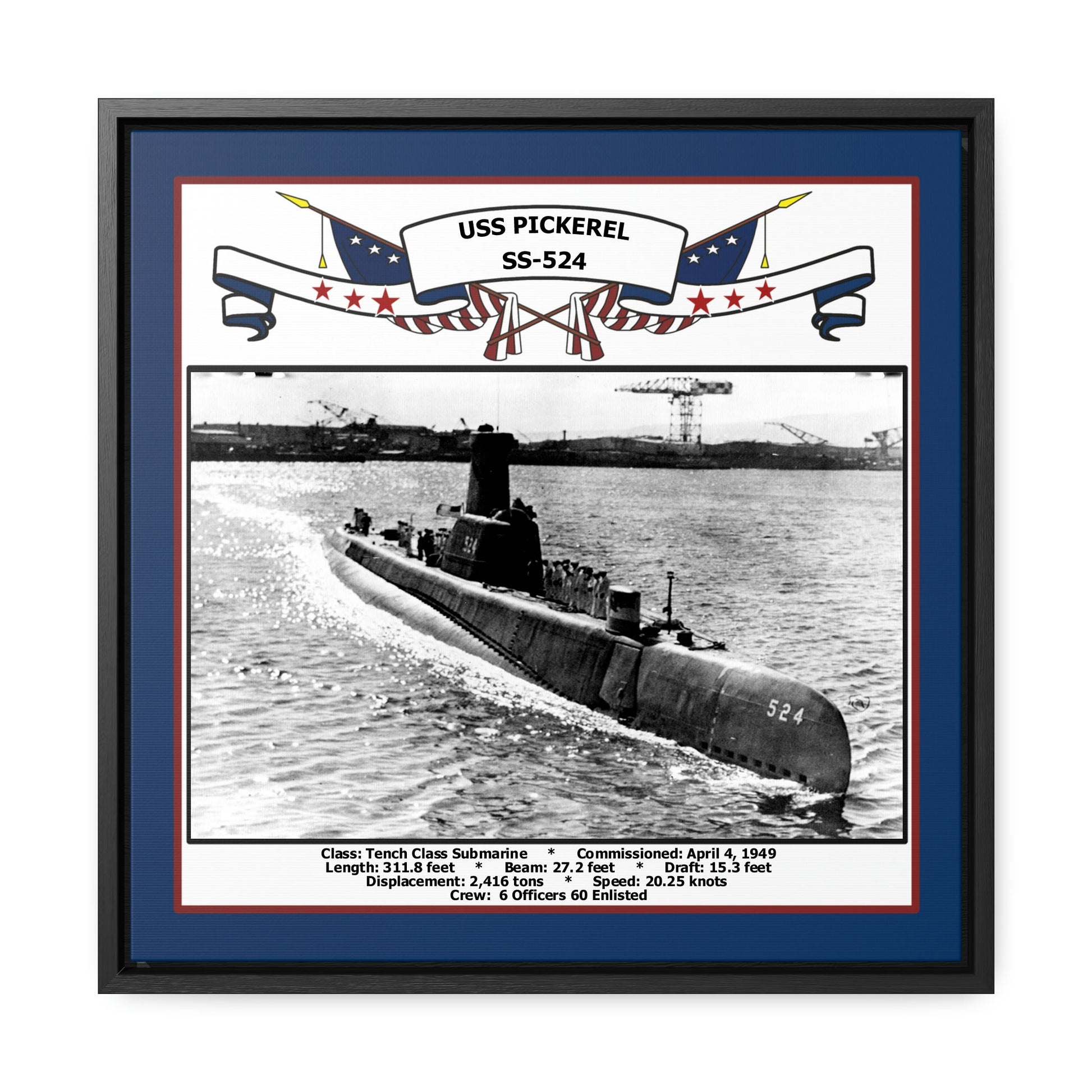 USS Pickerel SS-524 Navy Floating Frame Photo Front View