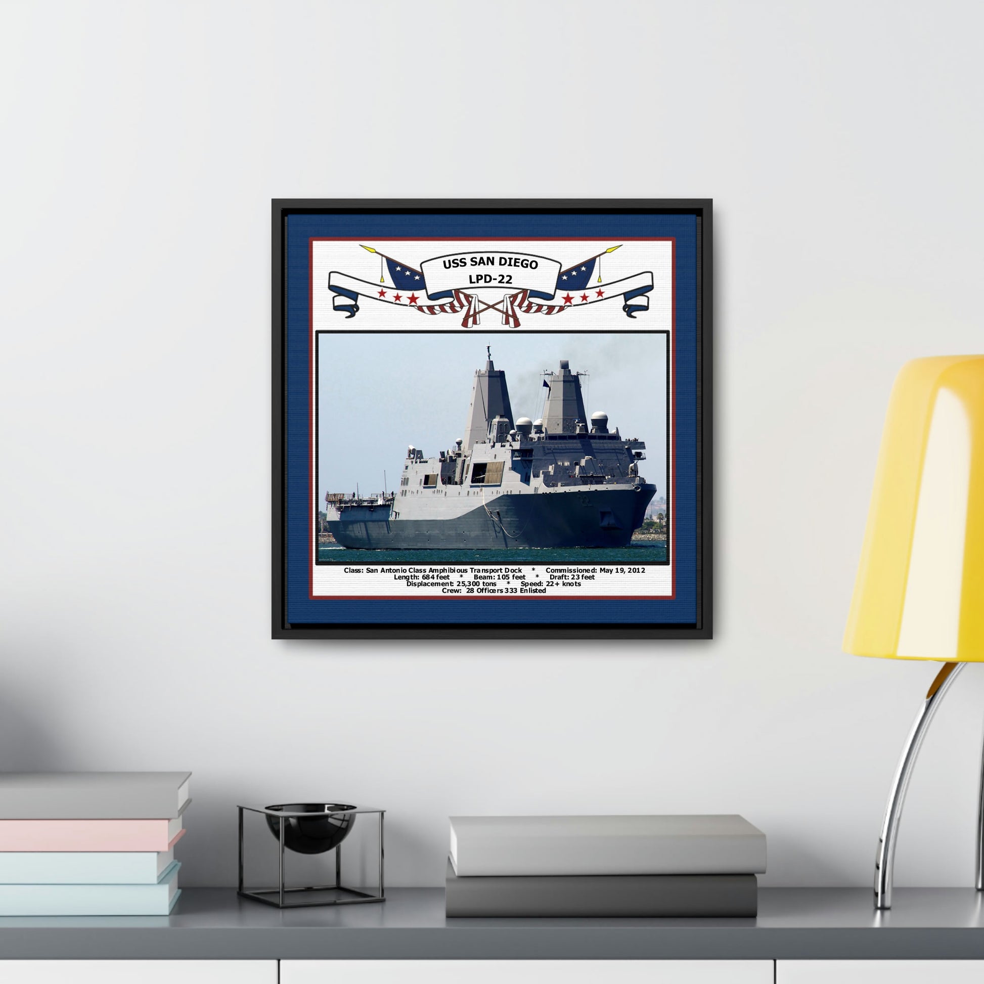 USS San Diego LPD-22 Navy Floating Frame Photo Desk View
