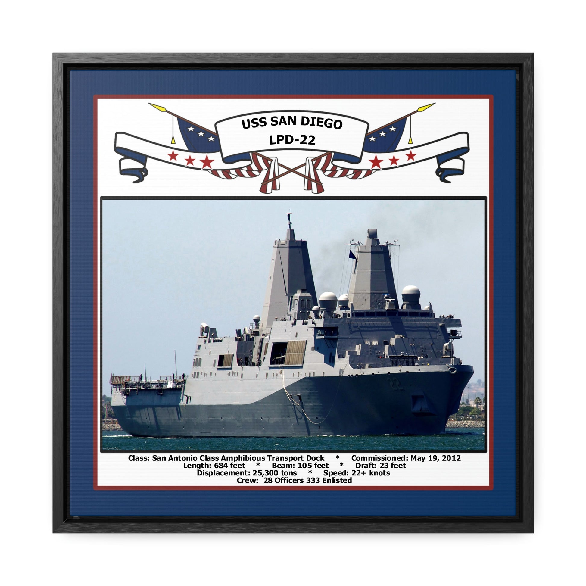 USS San Diego LPD-22 Navy Floating Frame Photo Front View