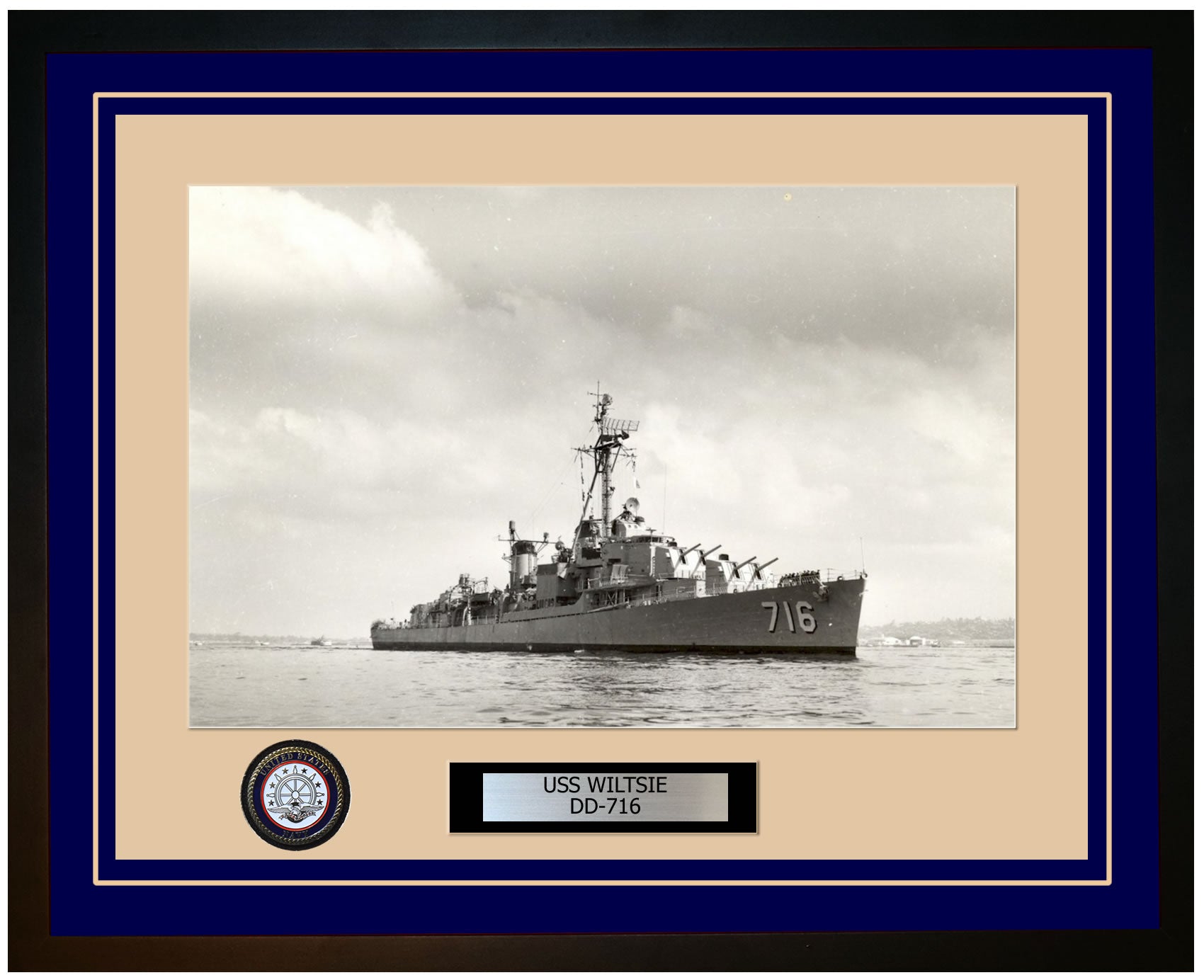 USS WILTSIE DD-716 Framed Navy Ship Photo Blue