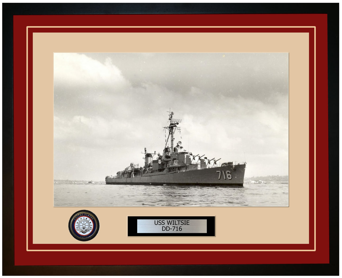 USS WILTSIE DD-716 Framed Navy Ship Photo Burgundy