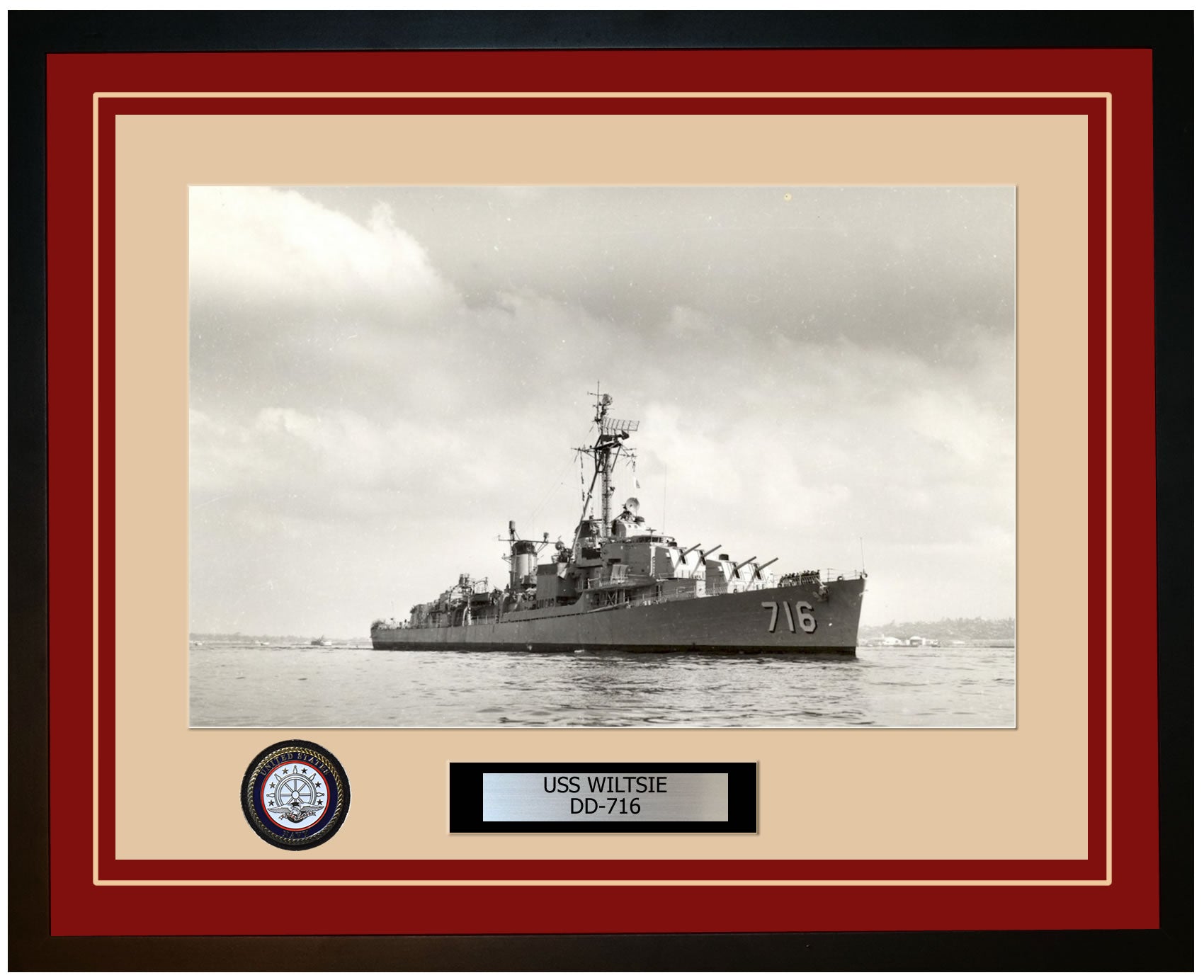 USS WILTSIE DD-716 Framed Navy Ship Photo Burgundy