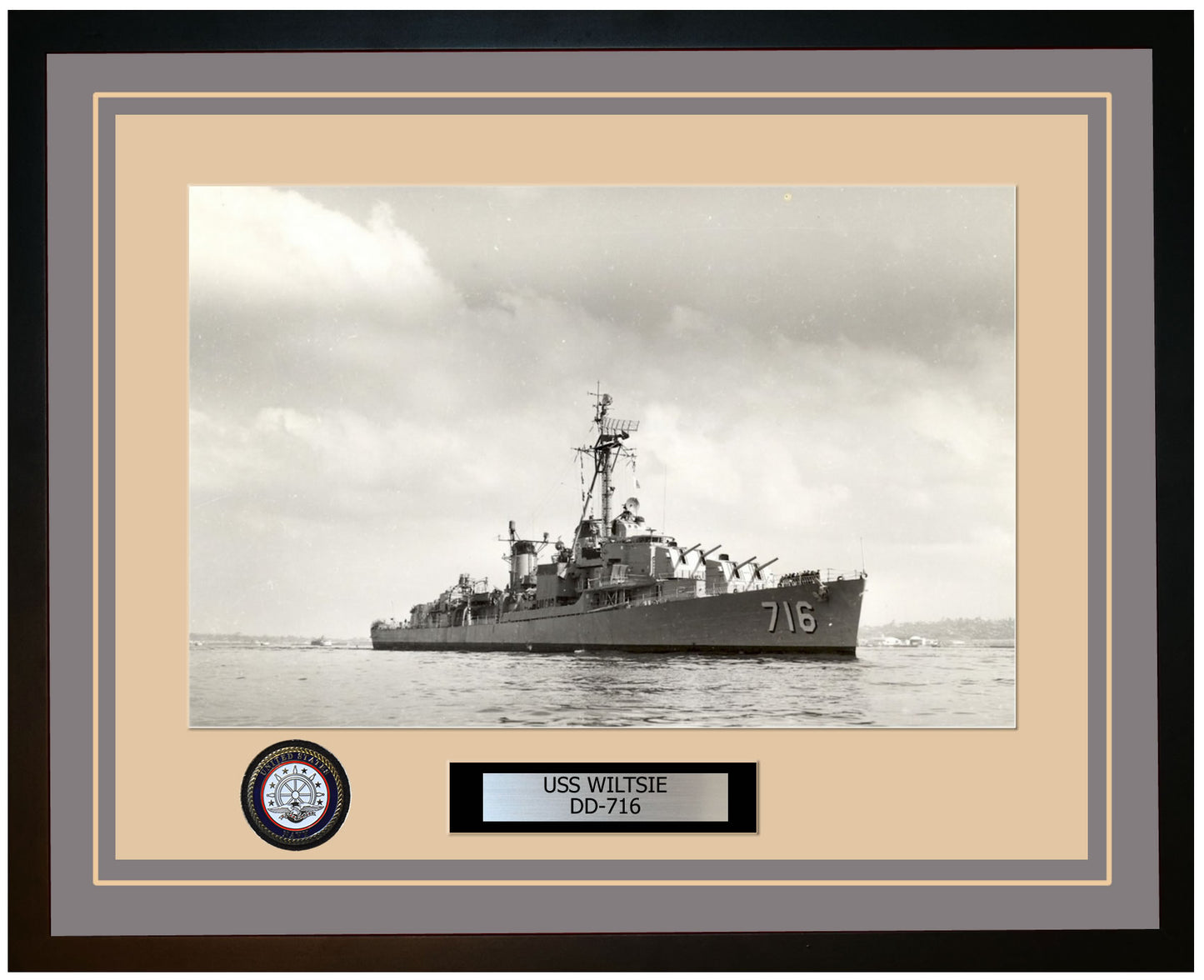 USS WILTSIE DD-716 Framed Navy Ship Photo Grey