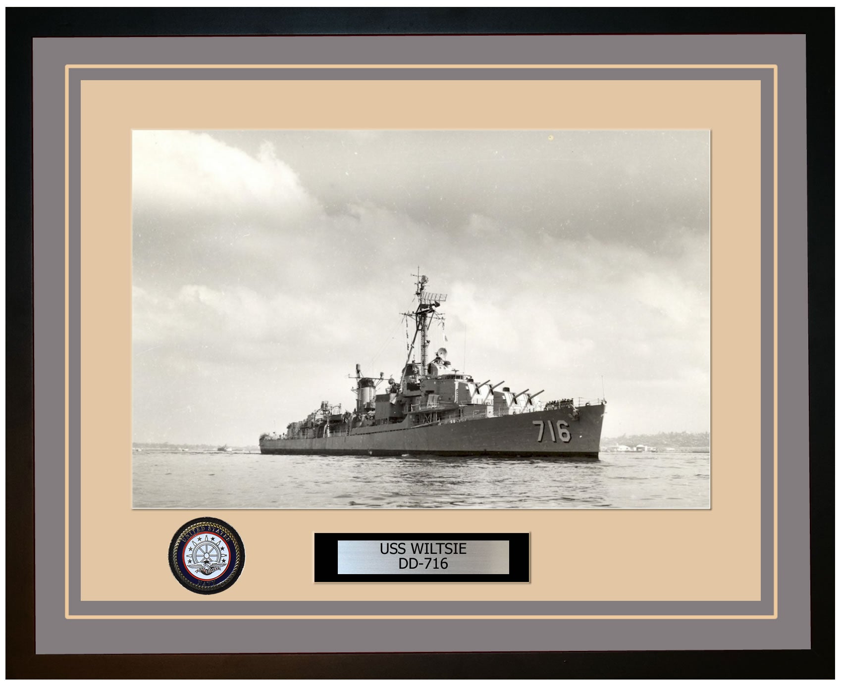 USS WILTSIE DD-716 Framed Navy Ship Photo Grey