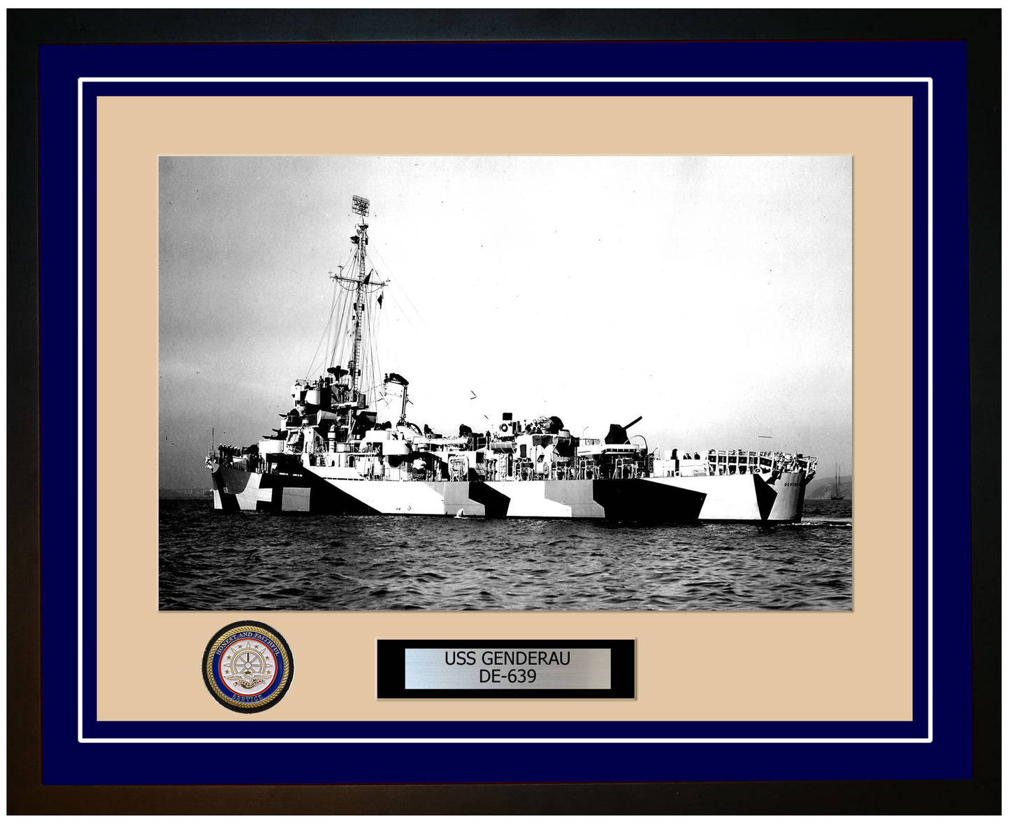 USS Genderau DE-639 Framed Navy Ship Photo Blue
