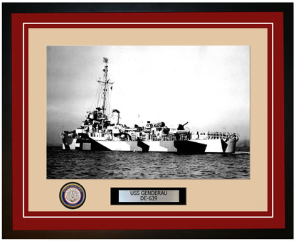 USS Genderau DE-639 Framed Navy Ship Photo Burgundy