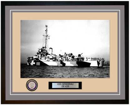 USS Genderau DE-639 Framed Navy Ship Photo Grey
