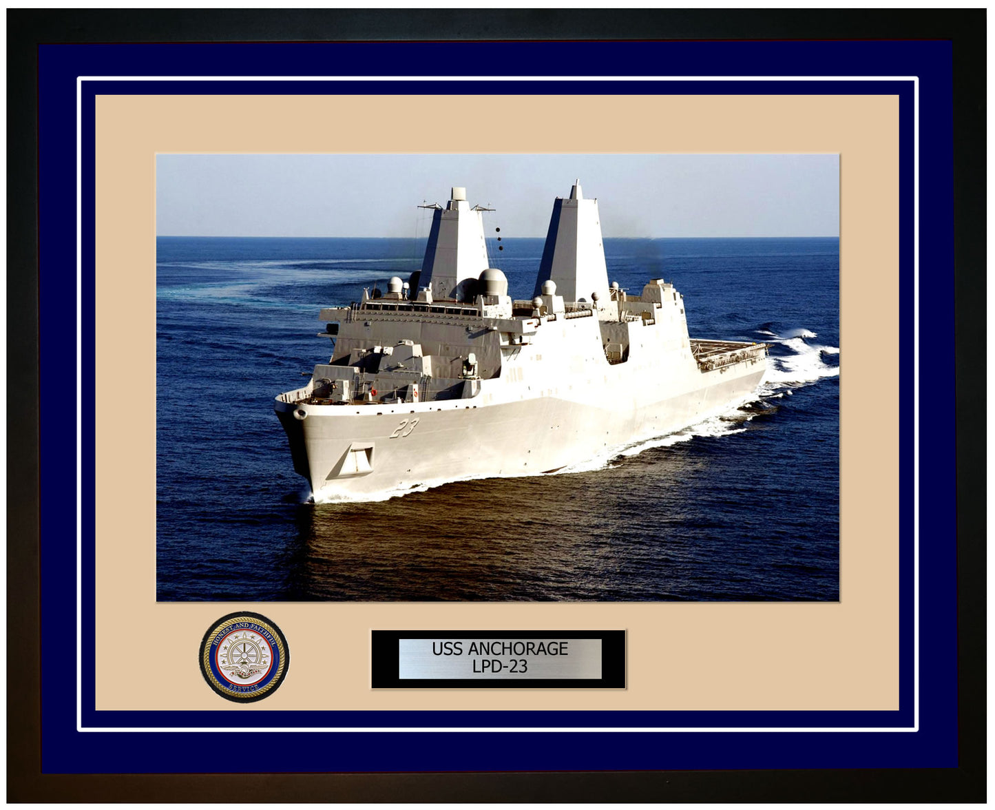 USS Anchorage LPD-23 Framed Navy Ship Photo Blue