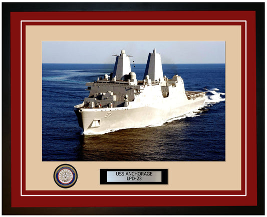 USS Anchorage LPD-23 Framed Navy Ship Photo Burgundy