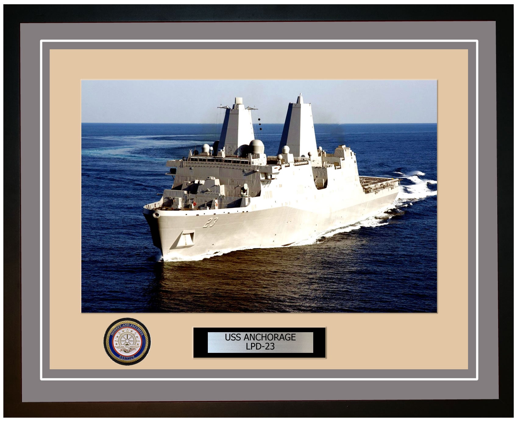 USS Anchorage LPD-23 Framed Navy Ship Photo Grey