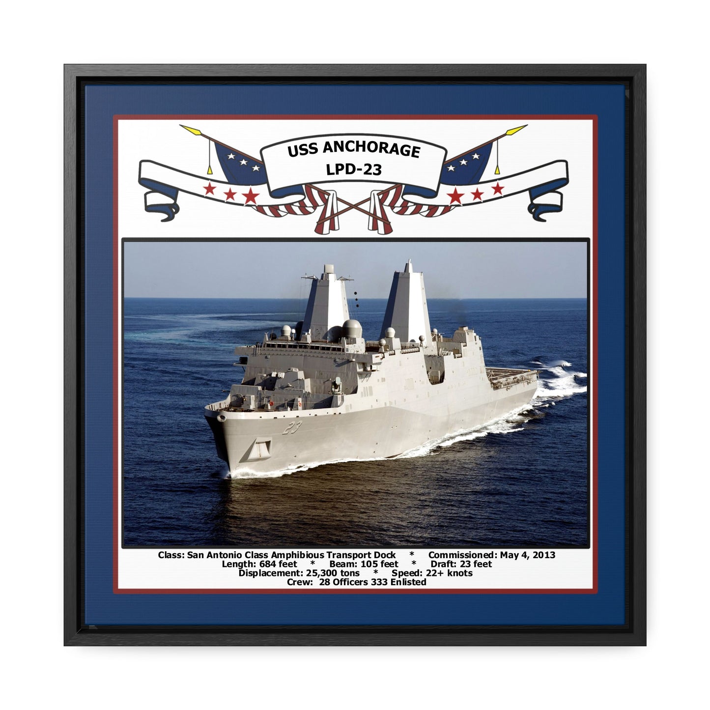 USS Anchorage LPD-23 Navy Floating Frame Photo Front View
