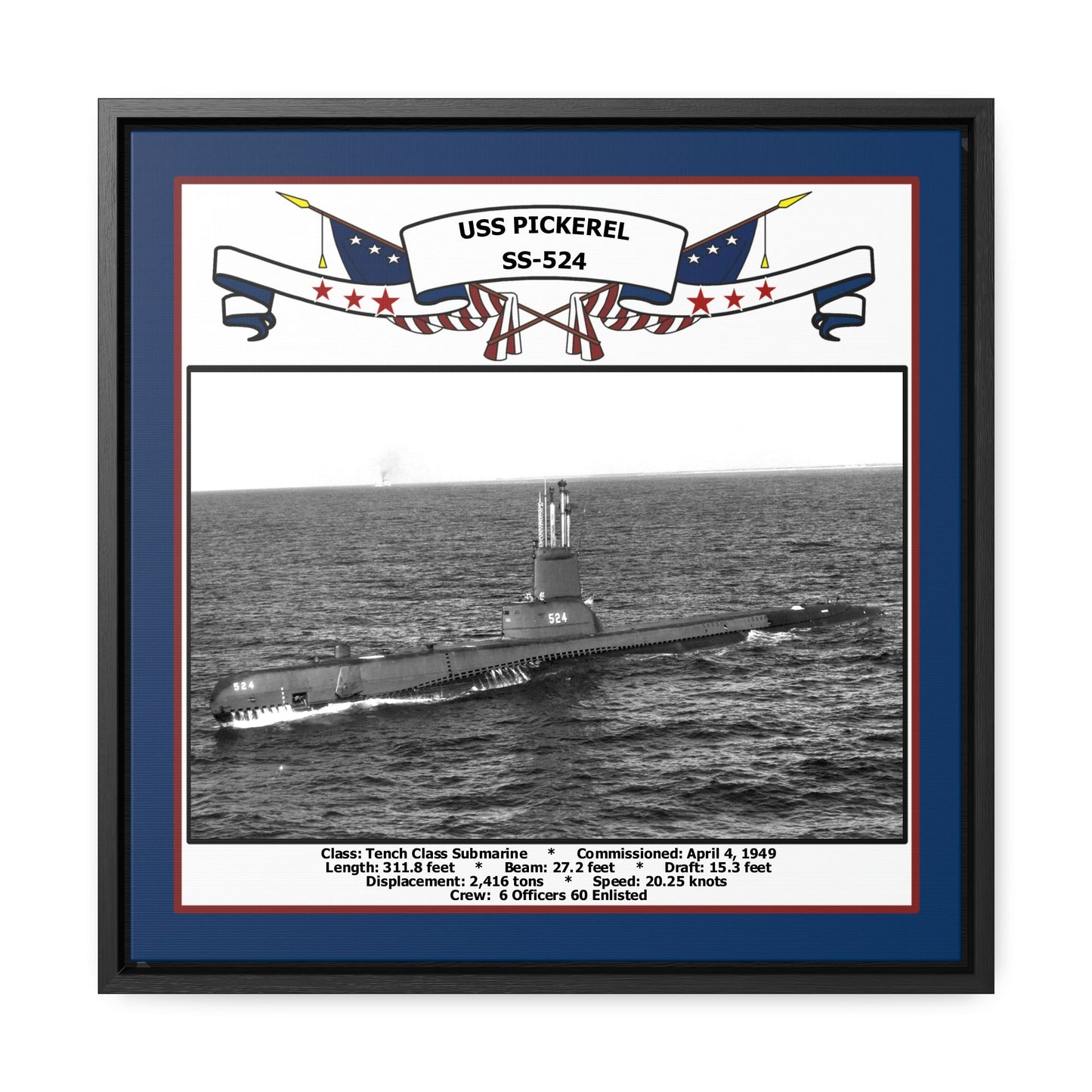USS Pickerel SS-524 Navy Floating Frame Photo Front View