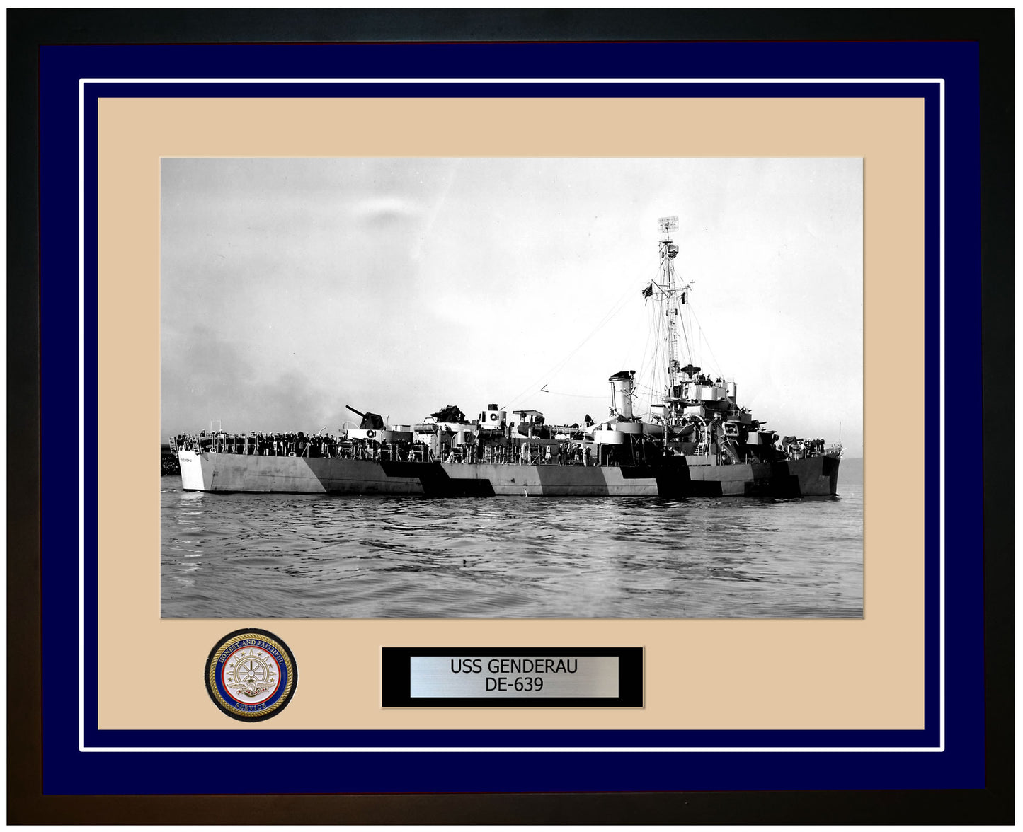 USS Genderau DE-639 Framed Navy Ship Photo Blue