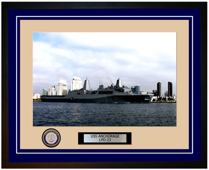USS Anchorage LPD-23 Framed Navy Ship Photo Blue