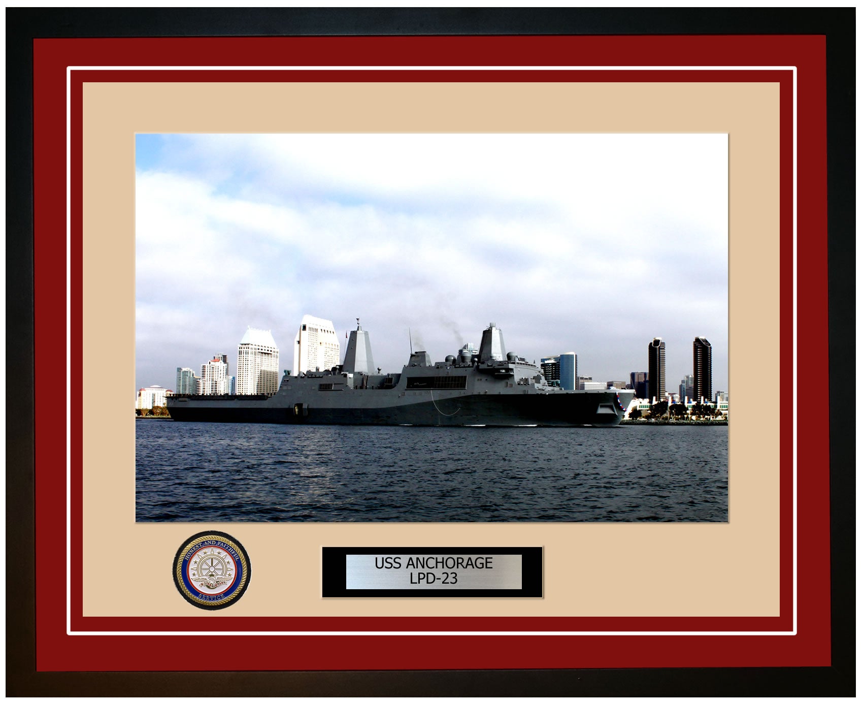 USS Anchorage LPD-23 Framed Navy Ship Photo Burgundy