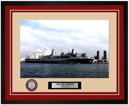 USS Anchorage LPD-23 Framed Navy Ship Photo Burgundy
