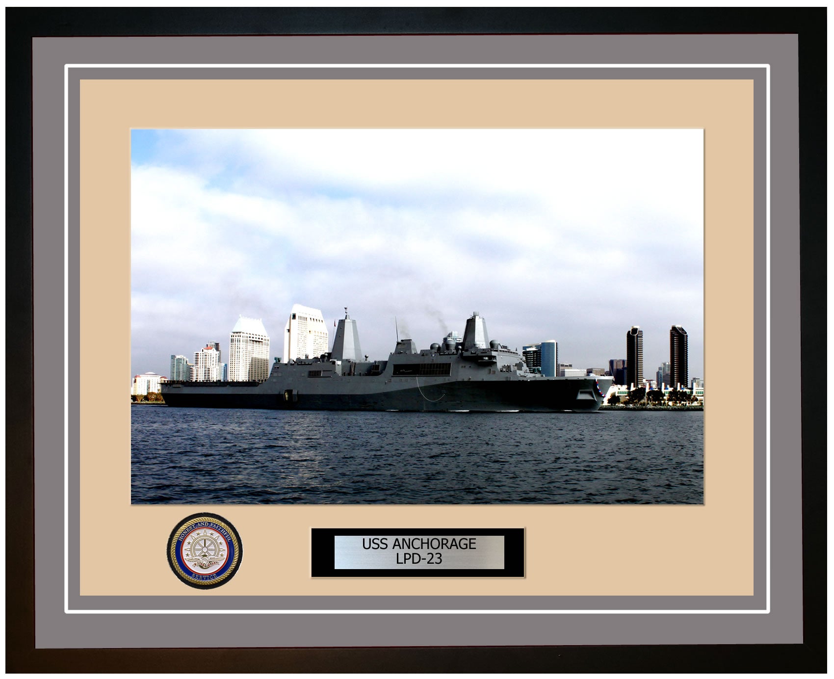 USS Anchorage LPD-23 Framed Navy Ship Photo Grey