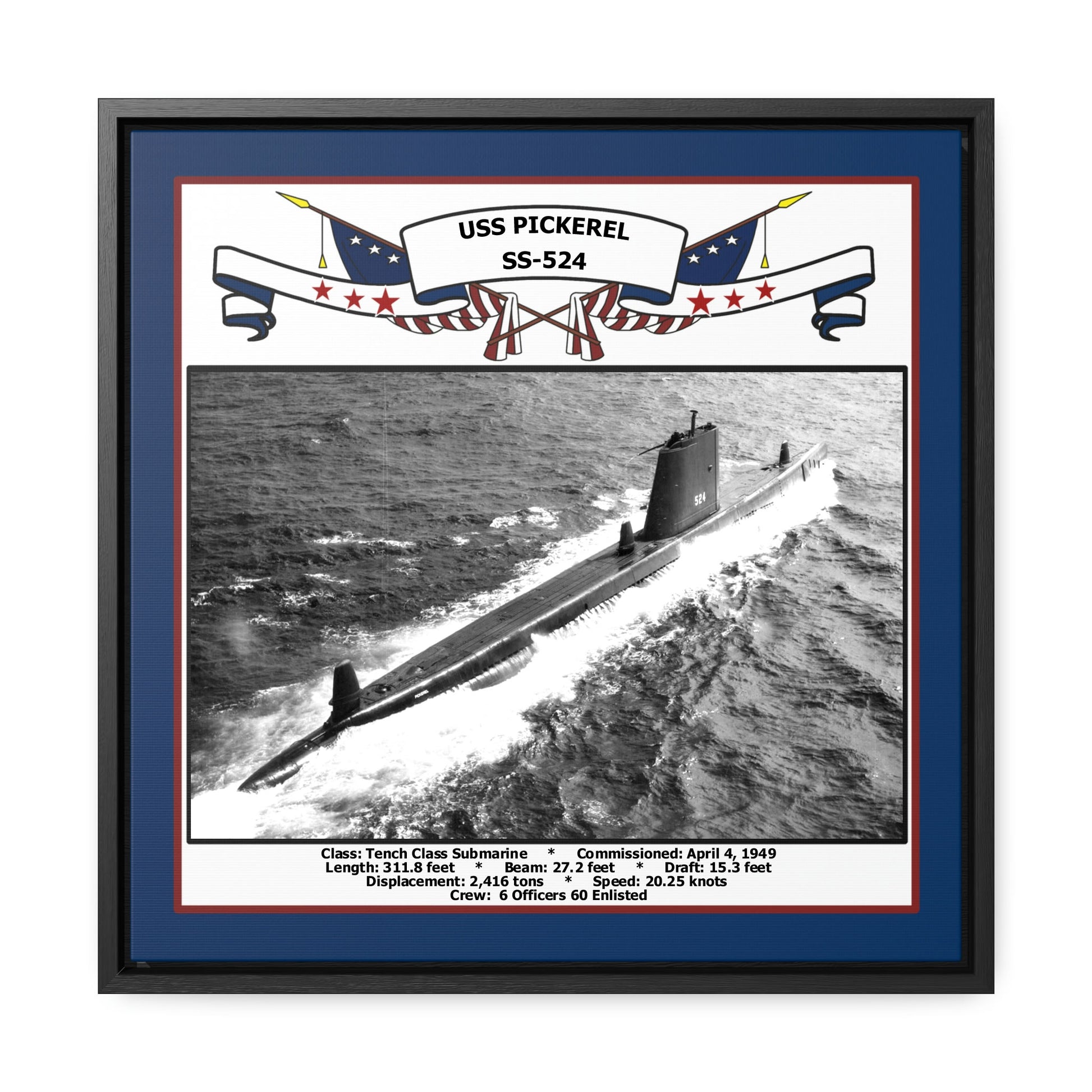 USS Pickerel SS-524 Navy Floating Frame Photo Front View