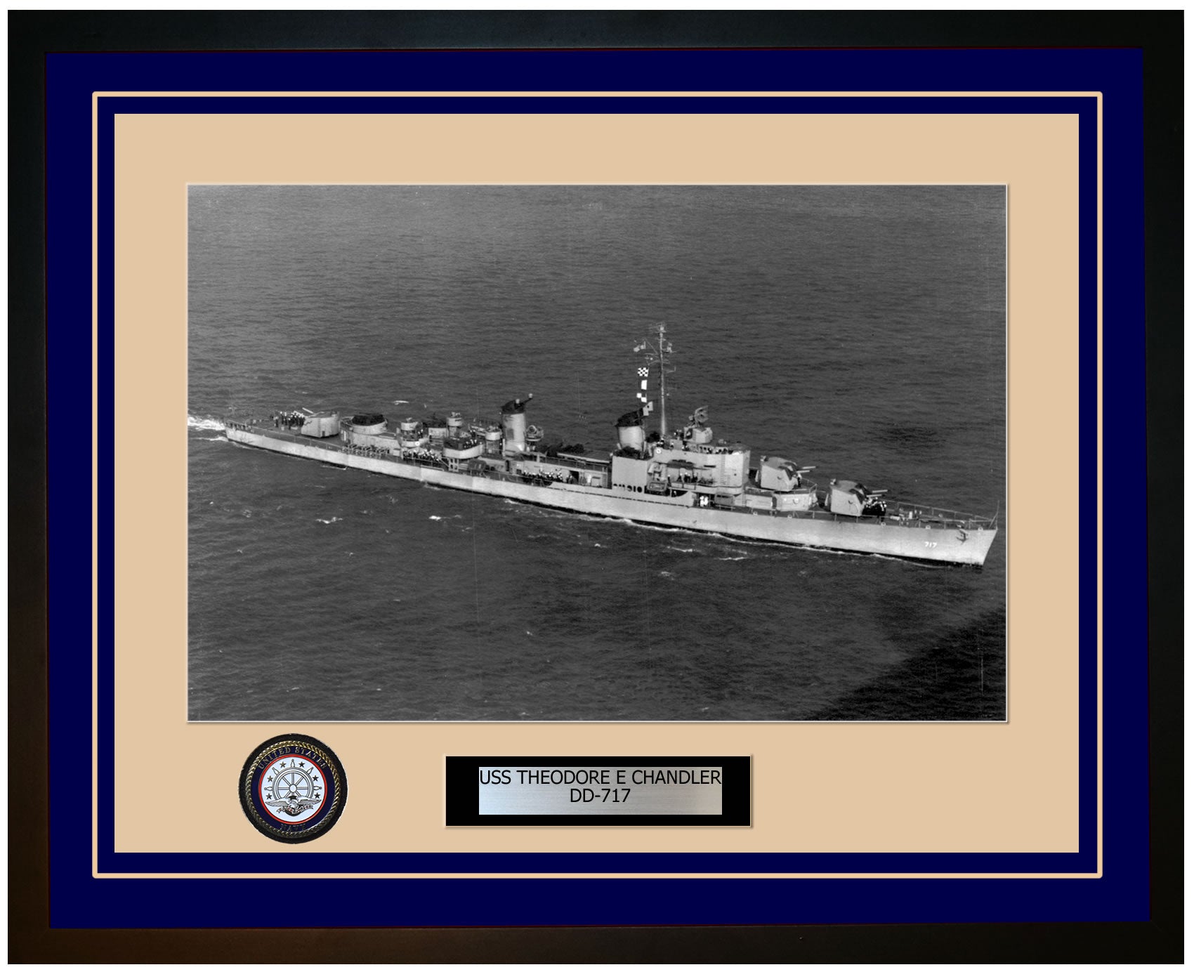 USS THEODORE E CHANDLER DD-717 Framed Navy Ship Photo Blue