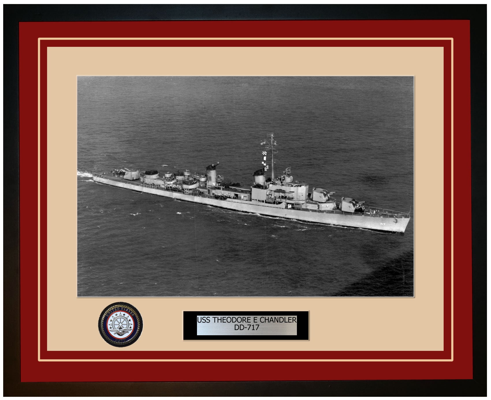 USS THEODORE E CHANDLER DD-717 Framed Navy Ship Photo Burgundy