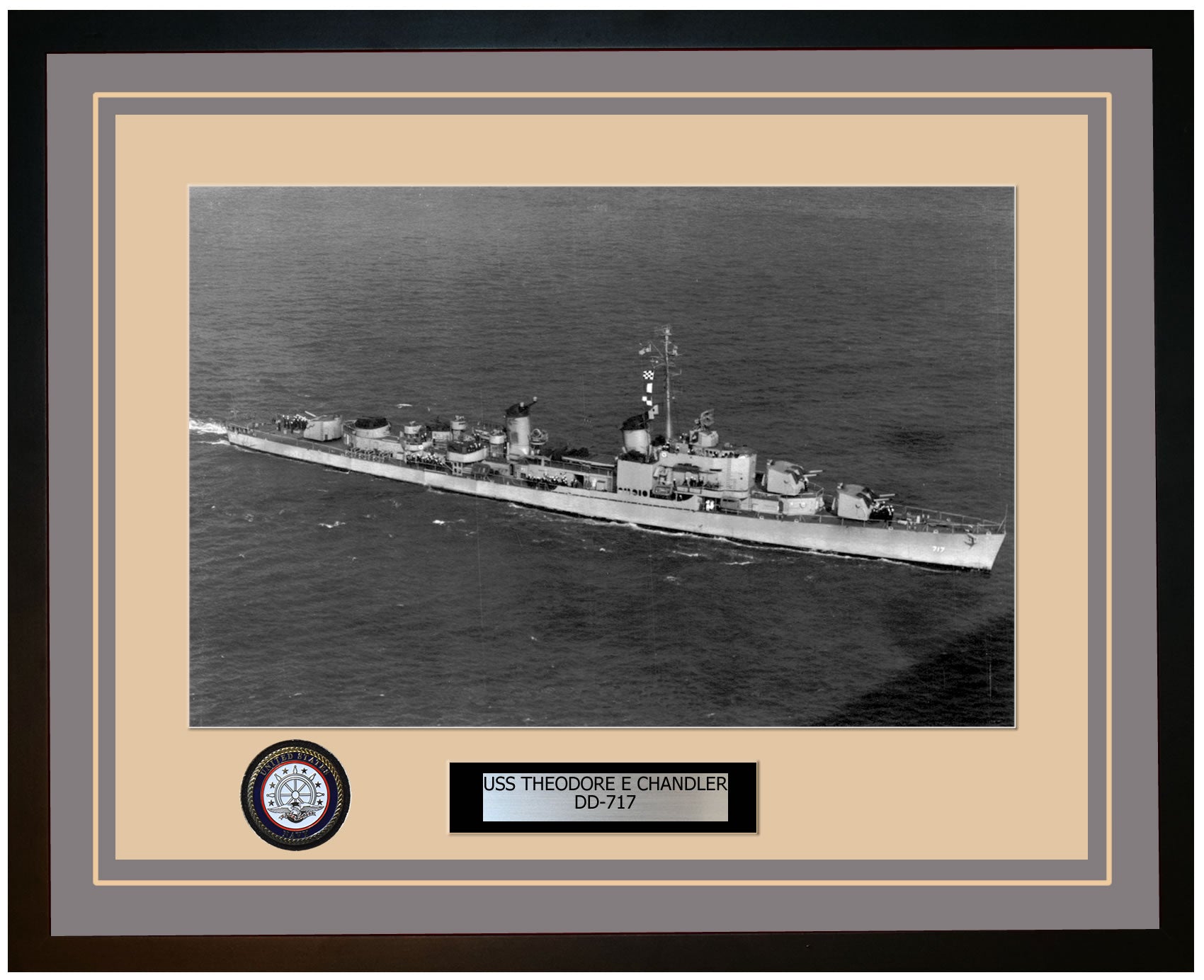 USS THEODORE E CHANDLER DD-717 Framed Navy Ship Photo Grey