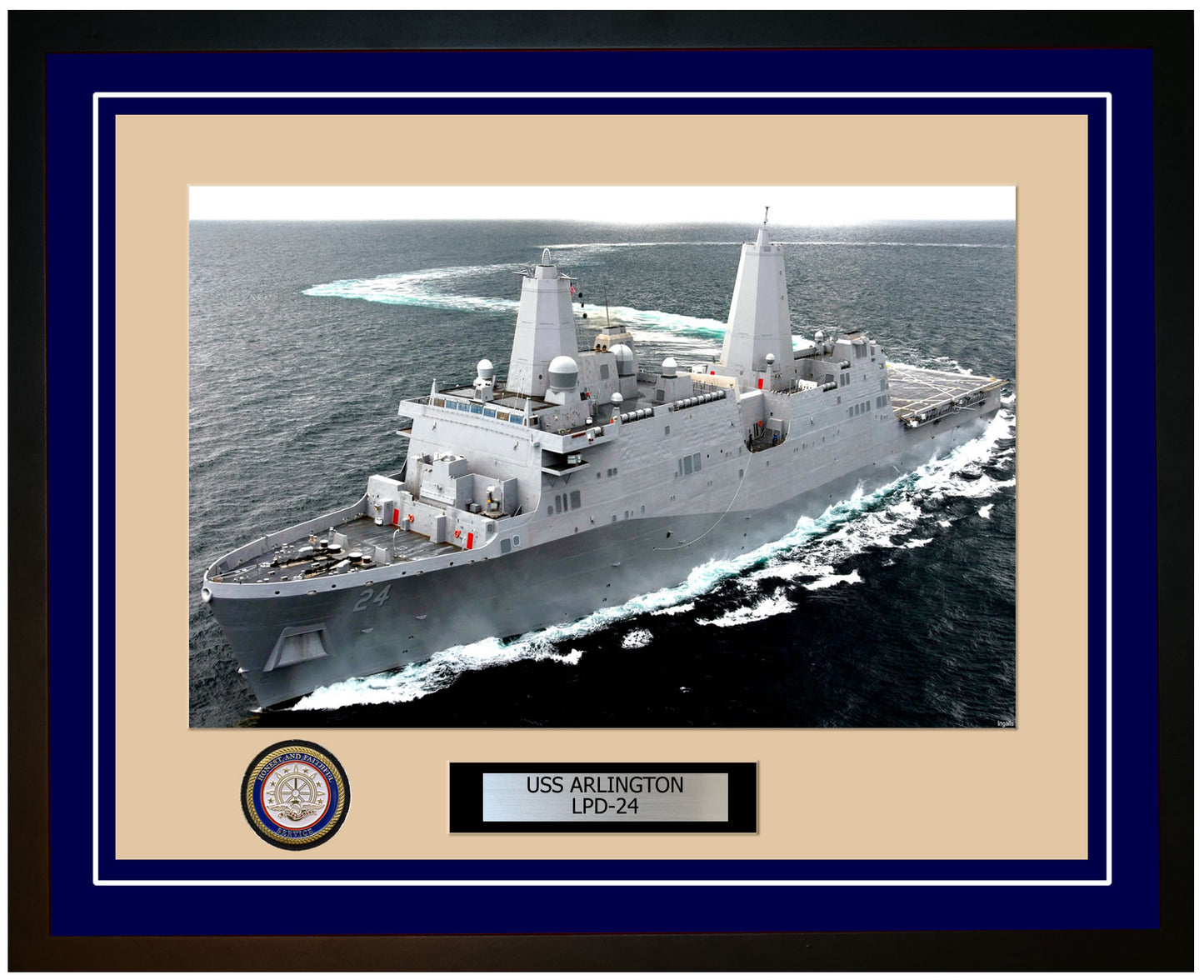 USS Arlington LPD-24 Framed Navy Ship Photo Blue