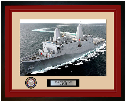 USS Arlington LPD-24 Framed Navy Ship Photo Burgundy