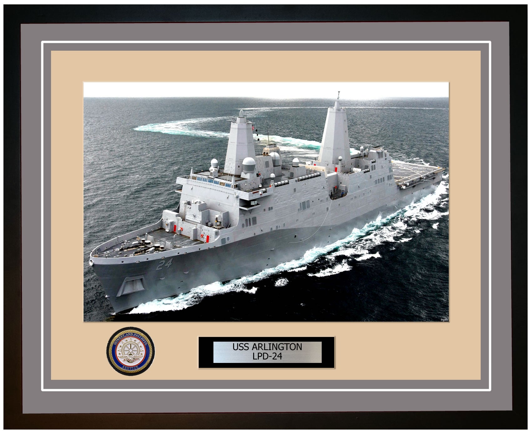 USS Arlington LPD-24 Framed Navy Ship Photo Grey