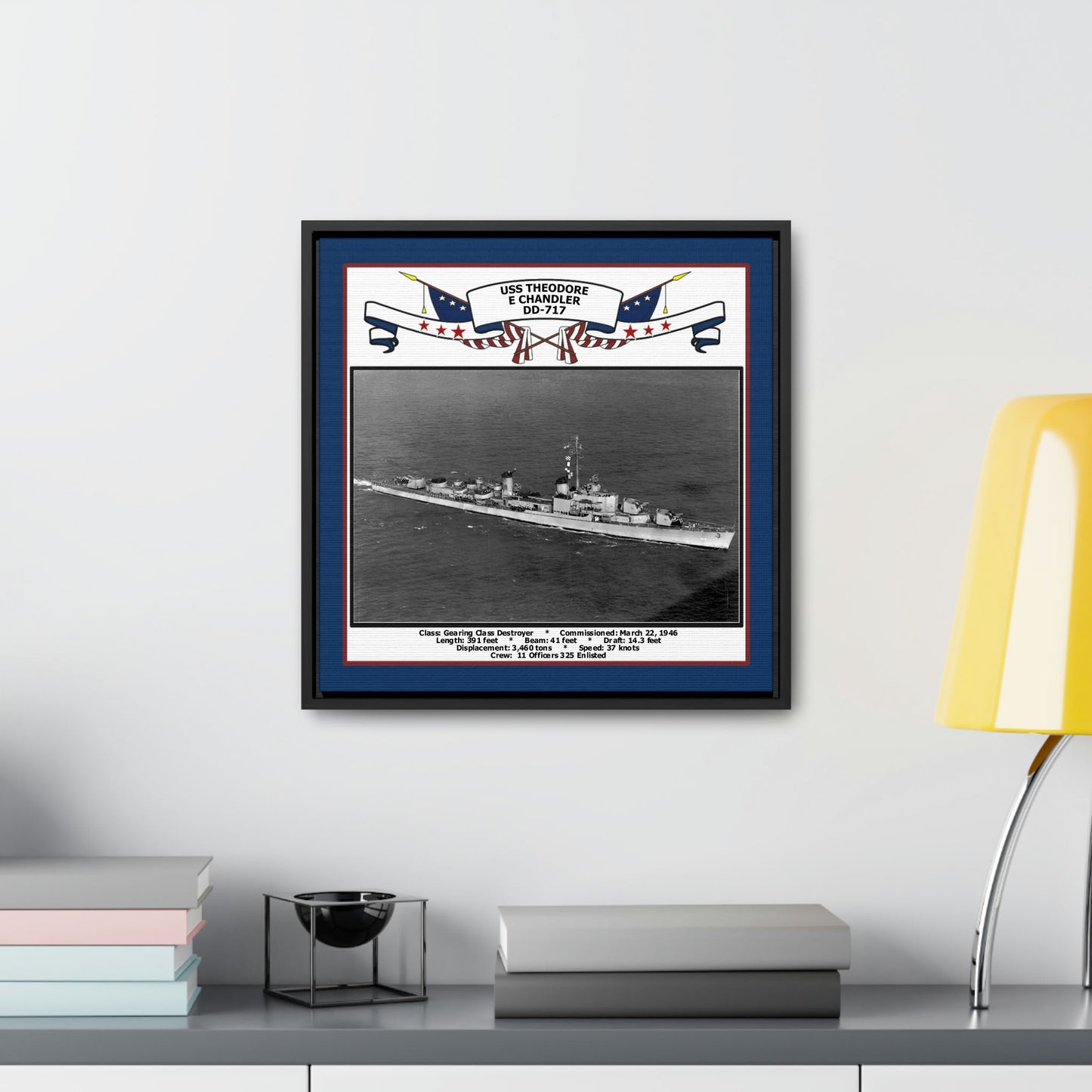 USS Theodore E Chandler DD-717 Navy Floating Frame Photo Desk View