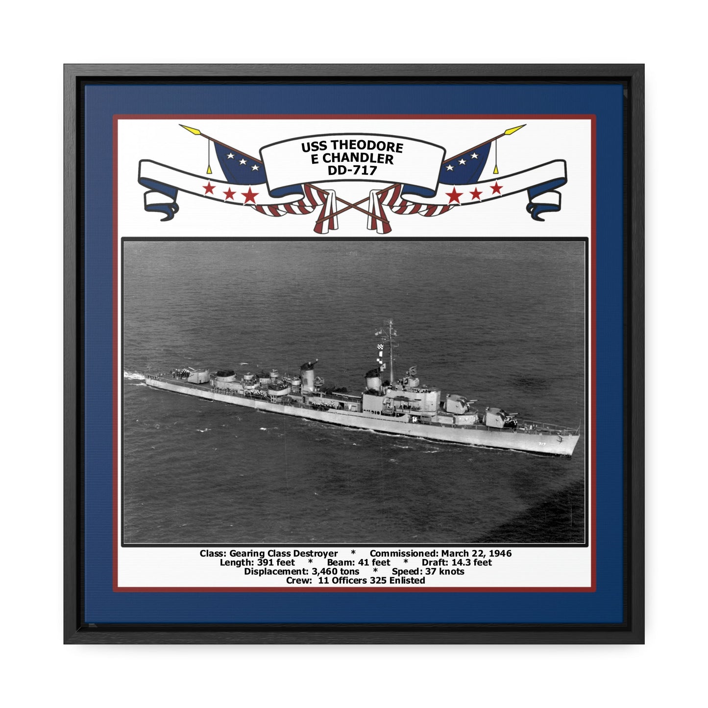 USS Theodore E Chandler DD-717 Navy Floating Frame Photo Front View