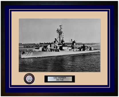 USS HAMNER DD-718 Framed Navy Ship Photo Blue