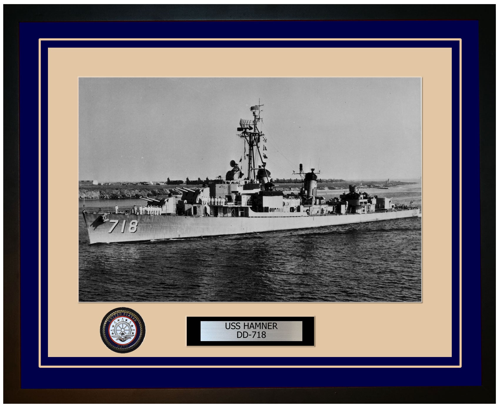 USS HAMNER DD-718 Framed Navy Ship Photo Blue