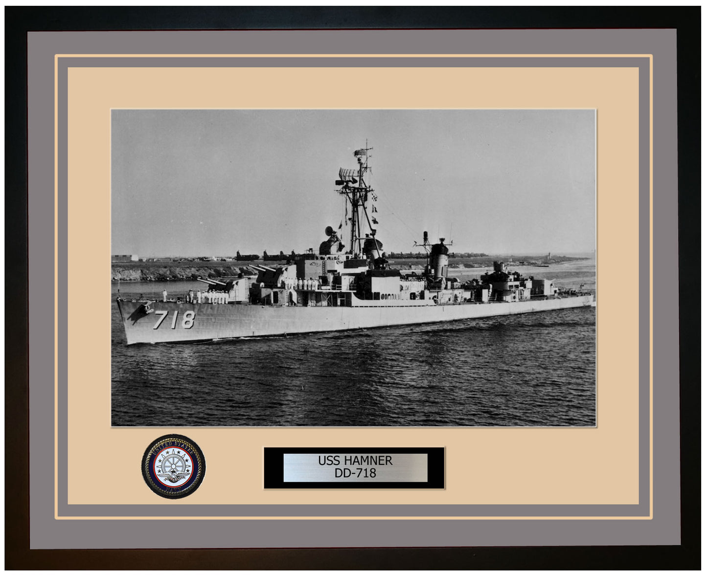 USS HAMNER DD-718 Framed Navy Ship Photo Grey