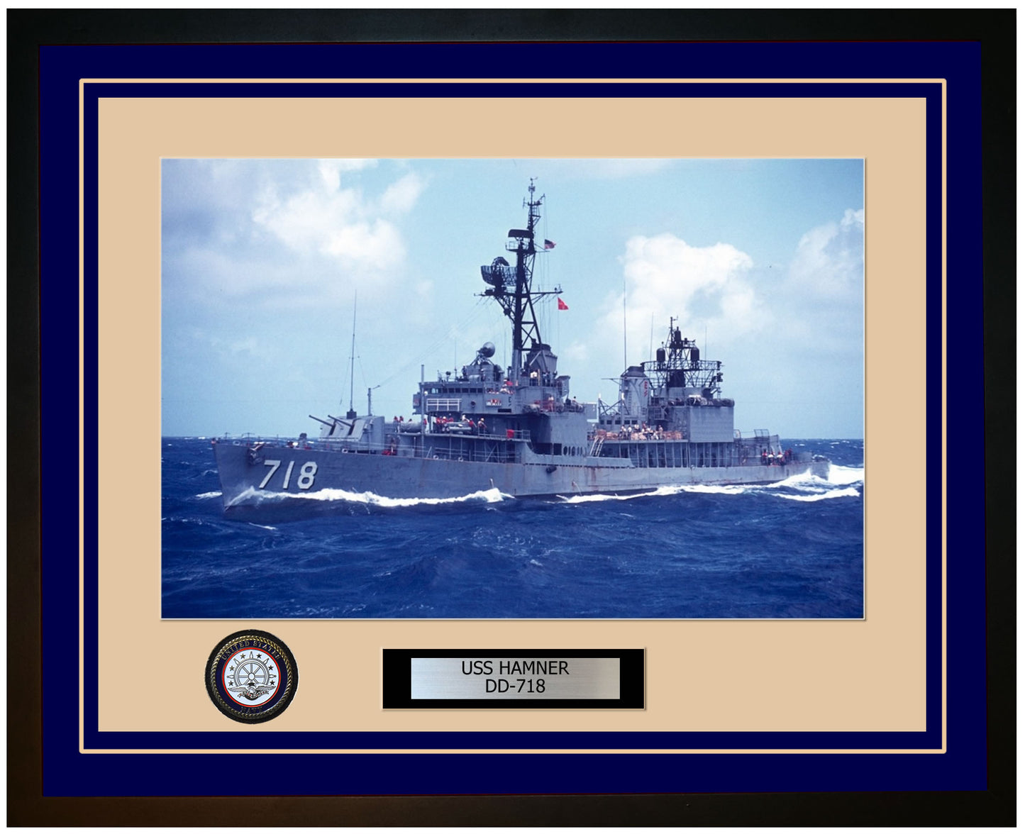 USS HAMNER DD-718 Framed Navy Ship Photo Blue