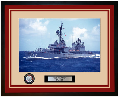 USS HAMNER DD-718 Framed Navy Ship Photo Burgundy