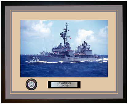USS HAMNER DD-718 Framed Navy Ship Photo Grey