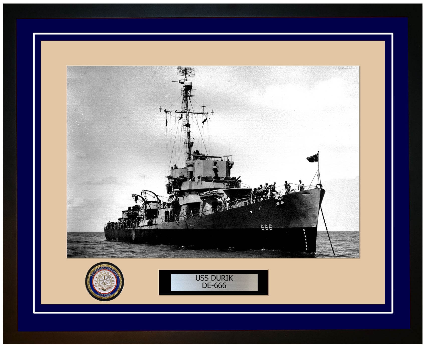 USS Durik DE-666 Framed Navy Ship Photo Blue