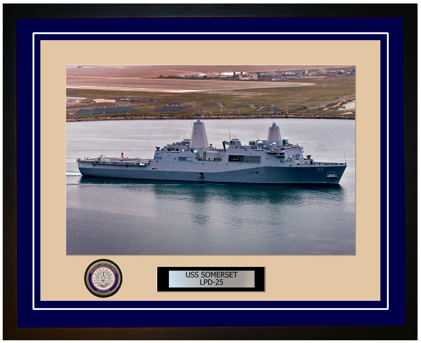 USS Somerset LPD-25 Framed Navy Ship Photo Blue