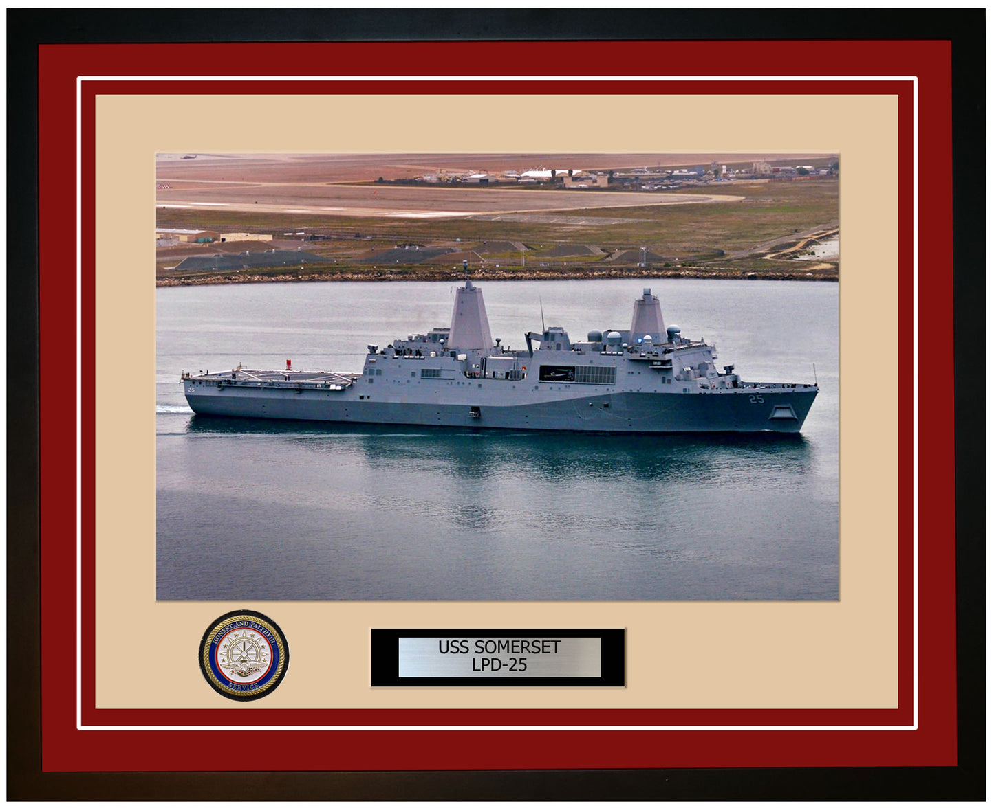 USS Somerset LPD-25 Framed Navy Ship Photo Burgundy
