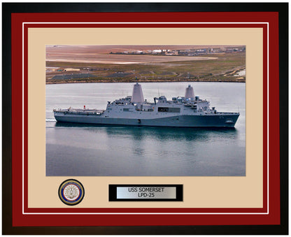 USS Somerset LPD-25 Framed Navy Ship Photo Burgundy