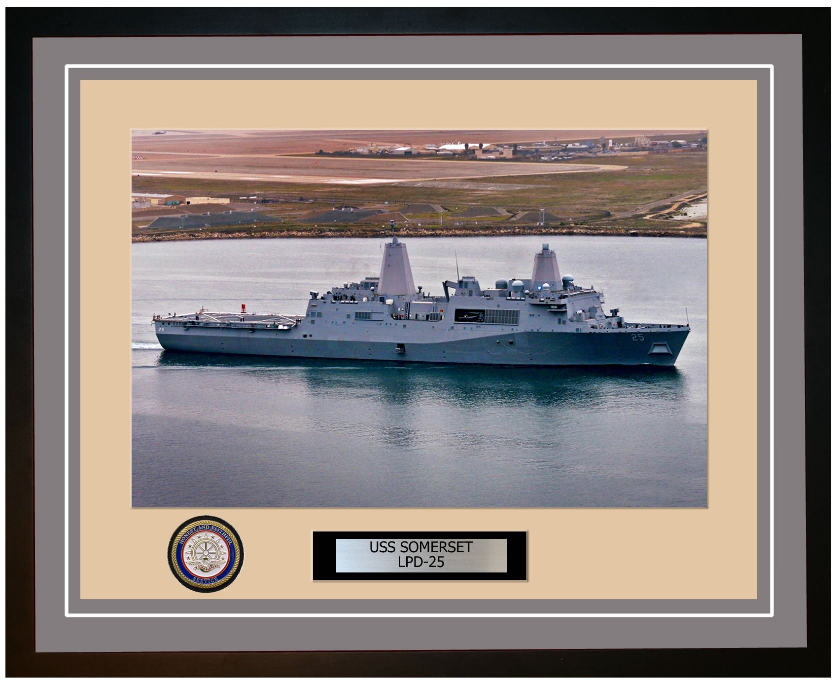USS Somerset LPD-25 Framed Navy Ship Photo Grey