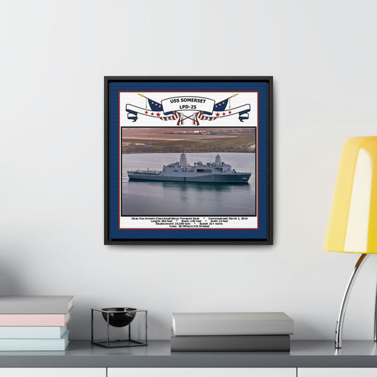 USS Somerset LPD-25 Navy Floating Frame Photo Desk View