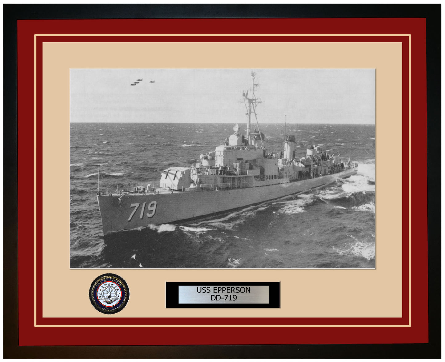 USS EPPERSON DD-719 Framed Navy Ship Photo Burgundy