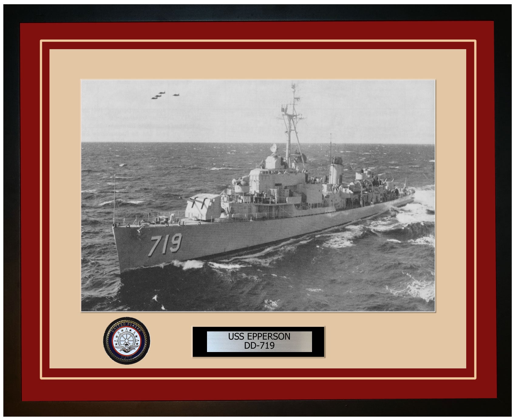 USS EPPERSON DD-719 Framed Navy Ship Photo Burgundy